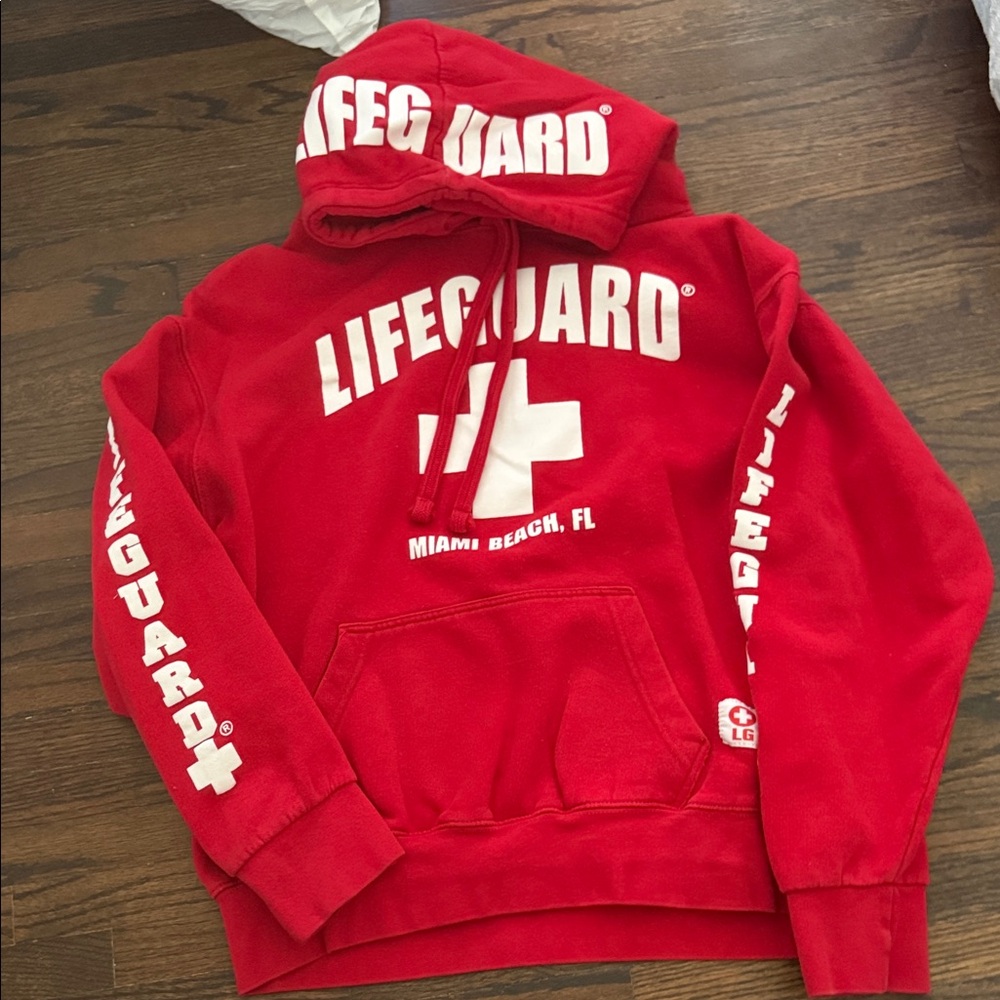 Lifeguard Red Hoodie with White Cross